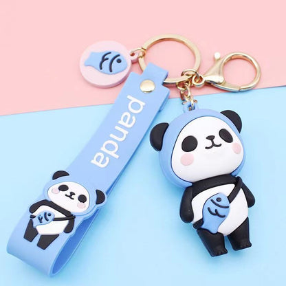 Silicone Cartoon Panda Keychain with Strawberry Charm Colorful 7