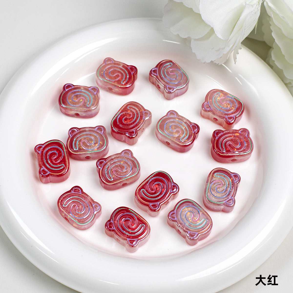 Spiral Pattern Bear Resin Beads 20mm Multicolor Translucent 10pcs 8