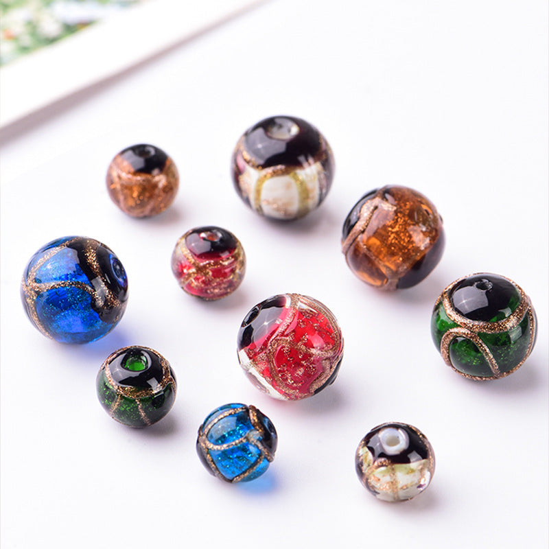 Antique Fragrant Gray Glass Beads 8mm Rich Hues Gold Swirls 50pcs