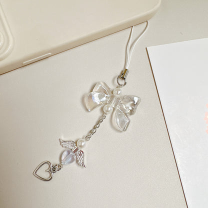Acrylic Angel Wing Phone Charm Pastel Bow Pendant 4pcs 13cm 8