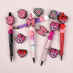 Silicone Focal Beads Love Heart Girl Power Pink Retro 20pcs 4