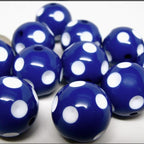 Polka Dot Bubblegum Beads 20mm Navy Blue Concave Round Resin 10pcs