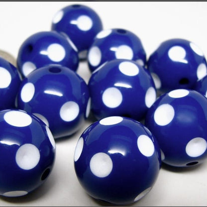 Polka Dot Bubblegum Beads 20mm Navy Blue Concave Round Resin 10pcs