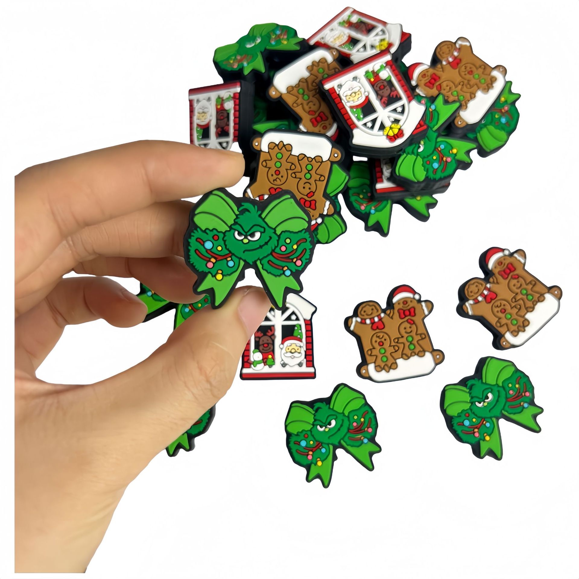 Silicone Focal Beads Christmas Green Gingerbread Man Design 20pcs 2