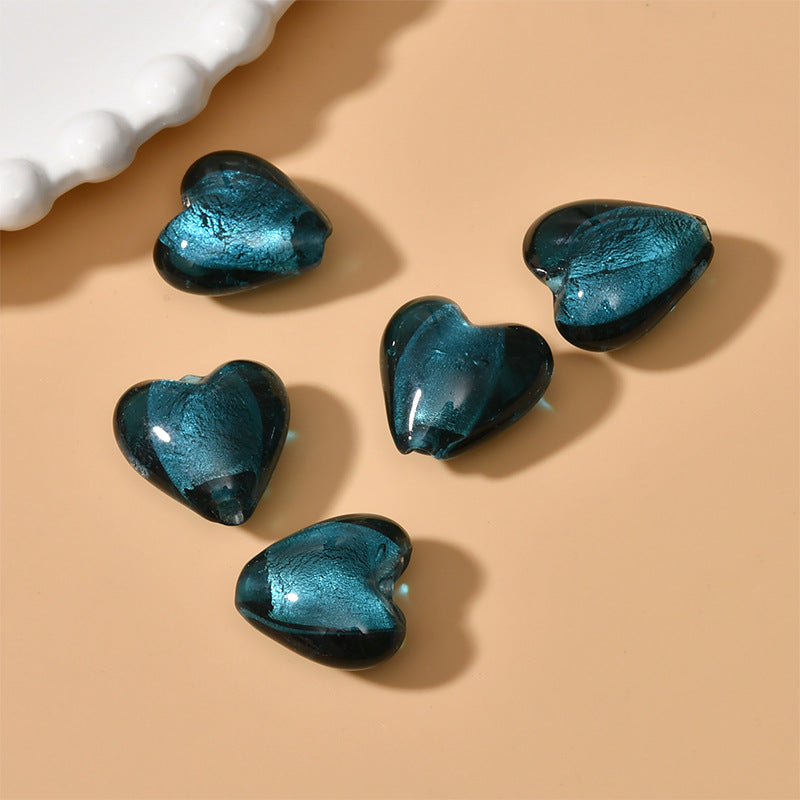 Lampwork Heart Glass Beads 10-20mm Transparent Silver Foil Filled 2pcs 17
