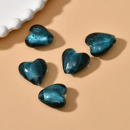 Lampwork Heart Glass Beads 10-20mm Transparent Silver Foil Filled 2pcs 17