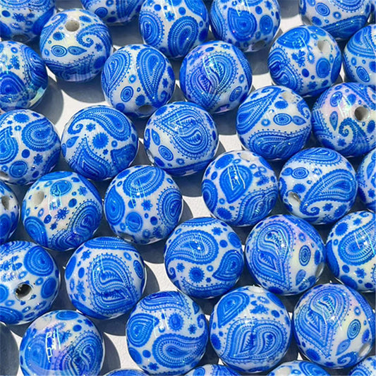 Plating Round Acrylic Beads 16mm Bohemian Style Glossy 100pcs