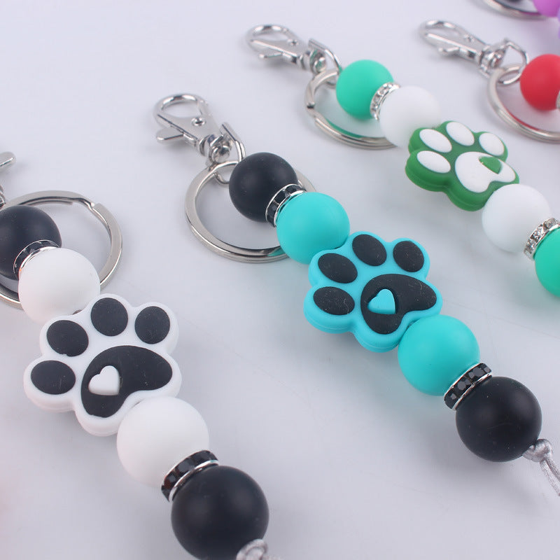 Cartoon Dog Claw Silicone Beaded Keychain with Paw Print Charm 4
