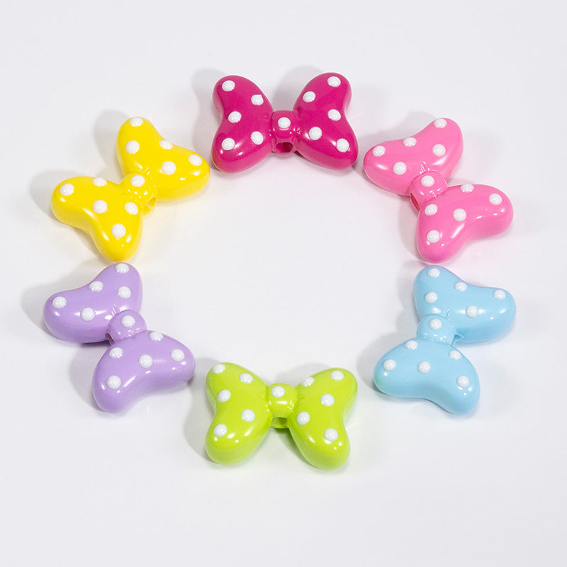 Sweet Polka Dotted Bow Acrylic Beads 29mm Colorful Mixed 10pcs 4