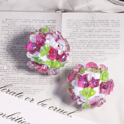 Embellished Bubblegum Beads 20mm Crystal Rose Polymer Clay 5pcs 9