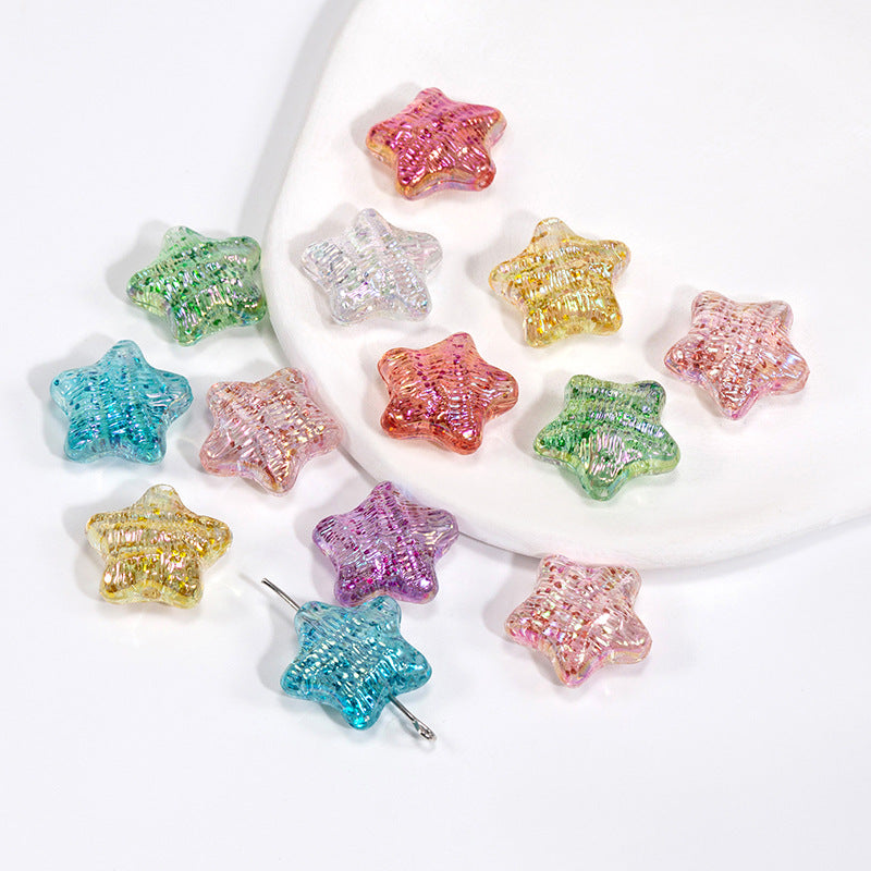 Glitter Wrinkle Star Acrylic Beads 19mm Colorful Mixed 20pcs 3