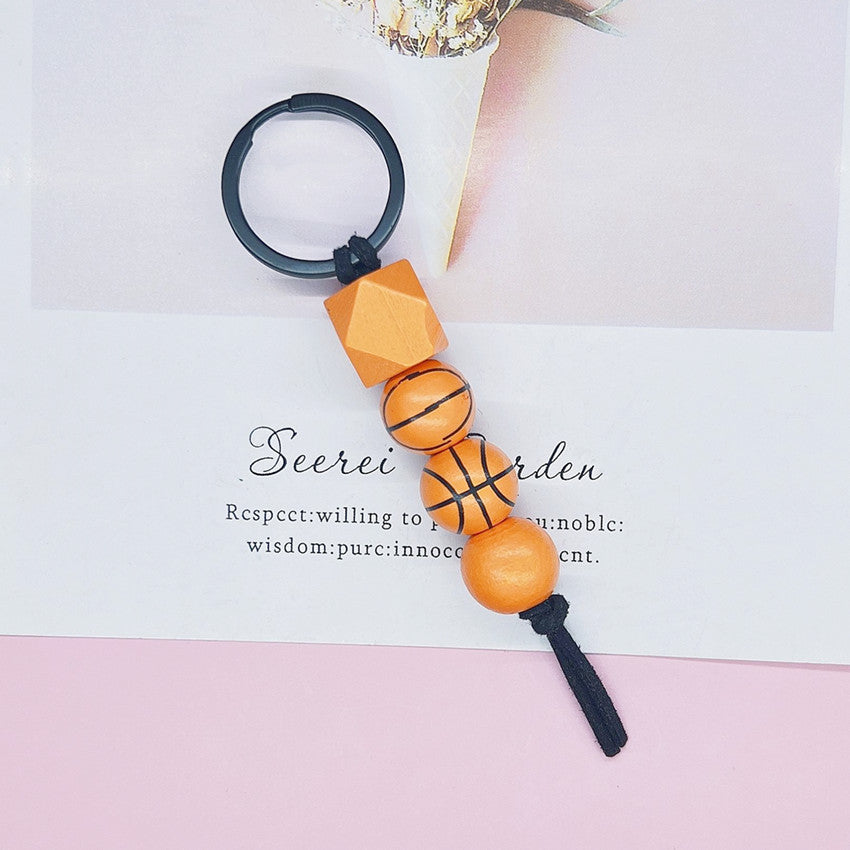 Wooden Sports Ball Beaded Keychain Colorful Handmade Design 3