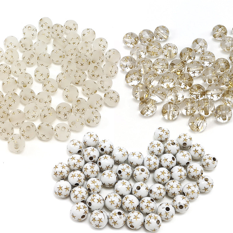 Frosted Round Acrylic Beads 8-10mm Transparent Gold Star 100pcs 2