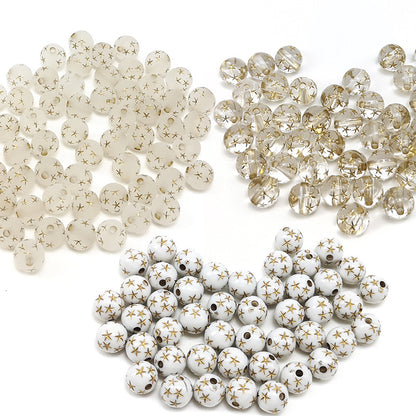 Frosted Round Acrylic Beads 8-10mm Transparent Gold Star 100pcs 2