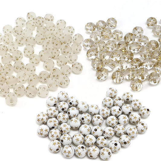 Frosted Round Acrylic Beads 8-10mm Transparent Gold Star 100pcs 2