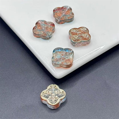 Transparent Clover Shape Glass Beads 14mm Soft Smoky Blue 100pcs 8