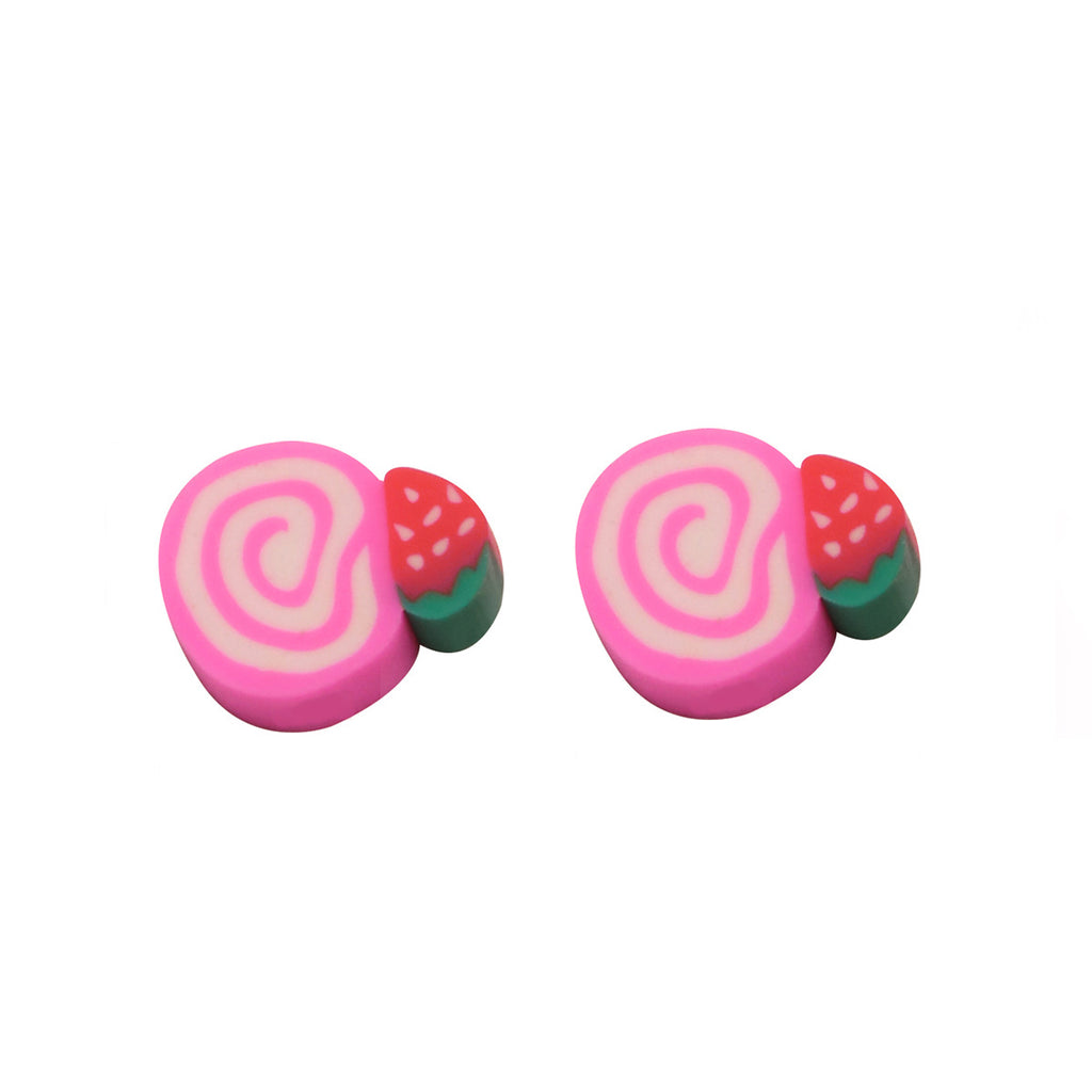 Flat Clay Beads 11mm Strawberry Cake Pink Swirl 100pcs 5