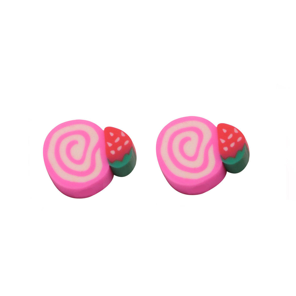 Flat Clay Beads 11mm Strawberry Cake Pink Swirl 100pcs 5