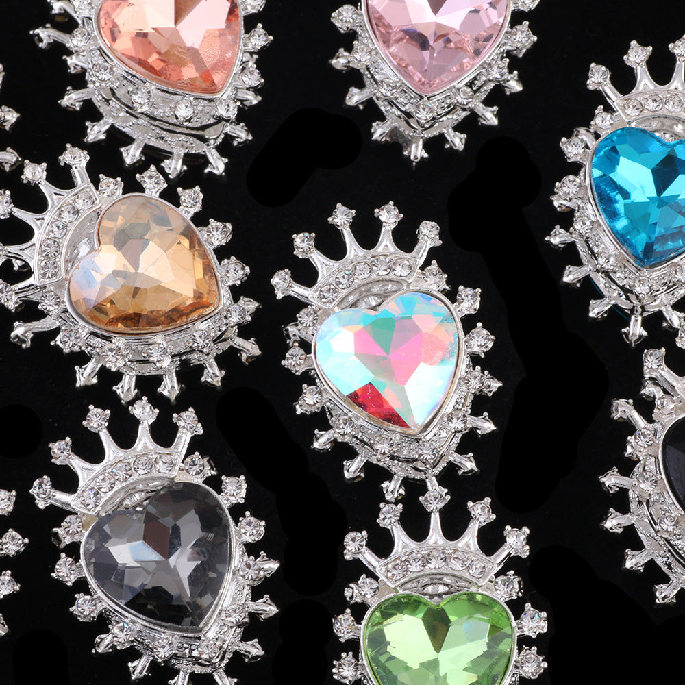 Heart Crown Rhinestone Beads Fancy Faceted Circle Badge 10pcs 3