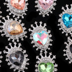 Heart Crown Rhinestone Beads Fancy Faceted Circle Badge 10pcs 3