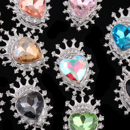 Heart Crown Rhinestone Beads Fancy Faceted Circle Badge 10pcs 3