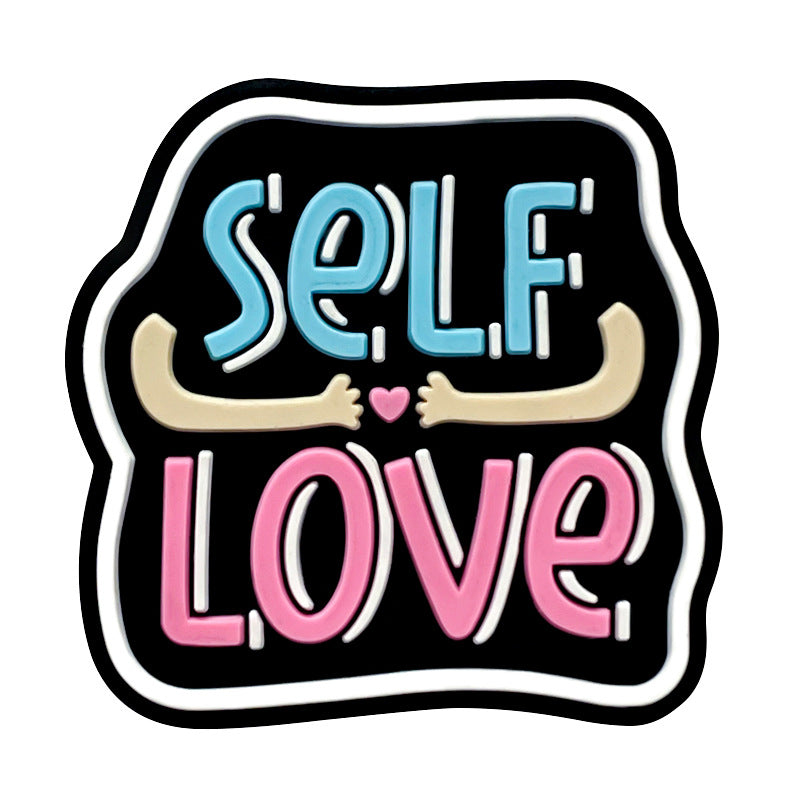 Silicone Focal Beads Self Love Colorful Lettering Black Background 20pcs 6