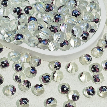 Transparent Round Glass Beads 10mm Cartoon Character Printing 100pcs 25