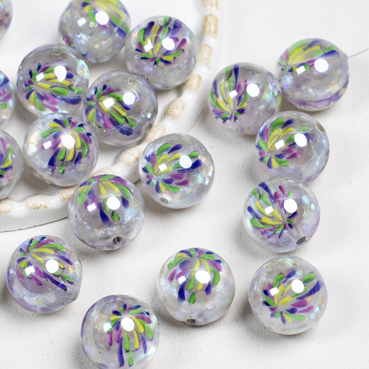 Luminous Fireworks Pattern Resin Beads 15mm Round 10pcs 9