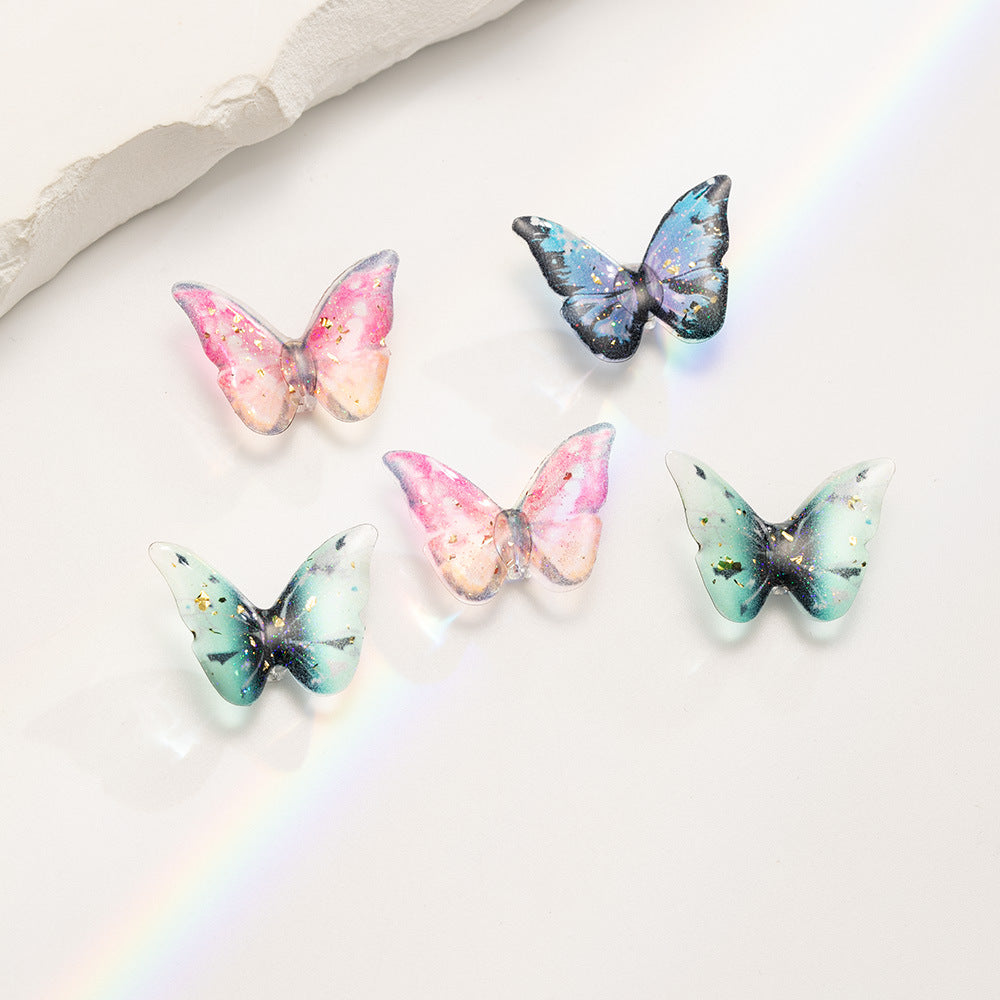 Gradient Color Butterfly Resin Beads 24mm Pastel with Gold Flakes 1pc