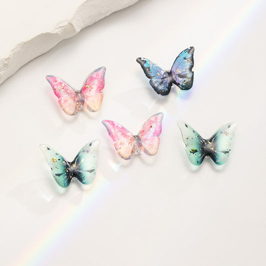 Gradient Color Butterfly Resin Beads 24mm Pastel with Gold Flakes 1pc