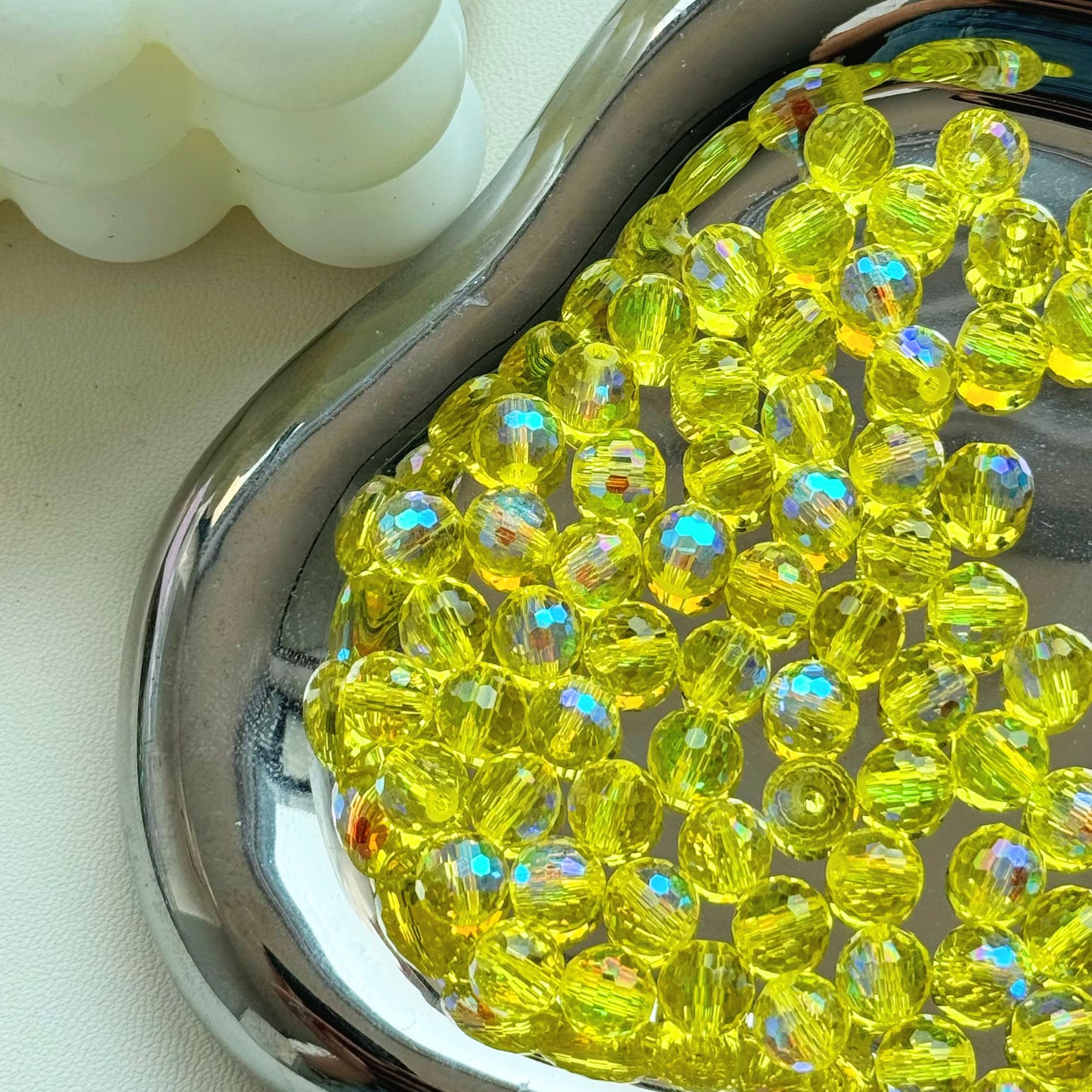 Vintage Faceted Round Glass Beads 8mm Iridescent 50pcs 17