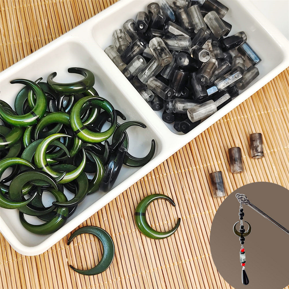 Vintage Crescent and Hexagonal Prism Resin Beads 20/12mm Mixed Shapes 30pcs