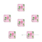 Frosted Square Glass Beads 12mm Hand-Painted Rose Design 4pcs 7