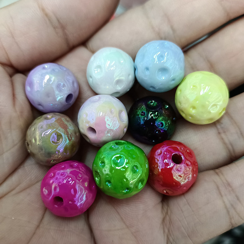 Glow In The Dark Round Acrylic Beads 16mm Meteorite Plated 100pcs 6