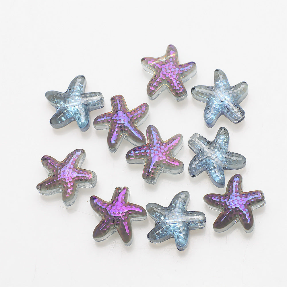 Electroplated Starfish Glass Beads 13-14mm Transparent 30pcs 9