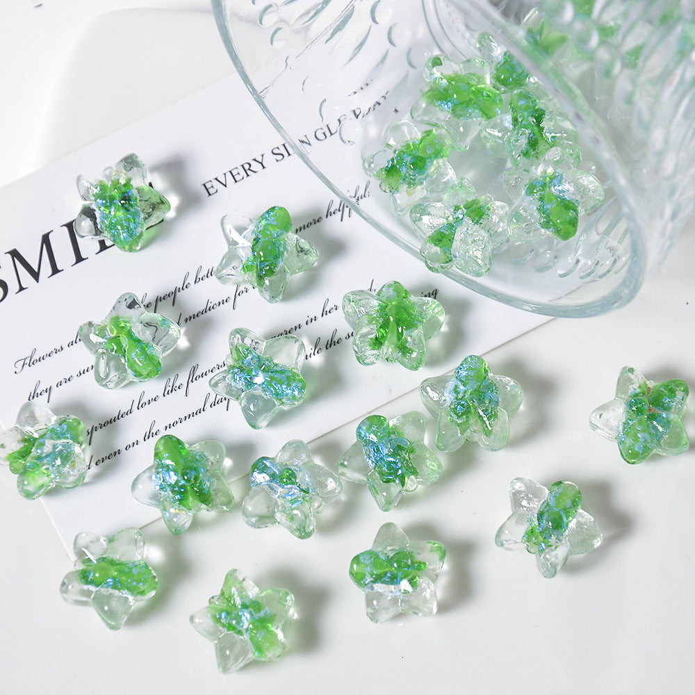 Lampwork Glass Beads Star 16mm Clear Stardust 5pcs 6