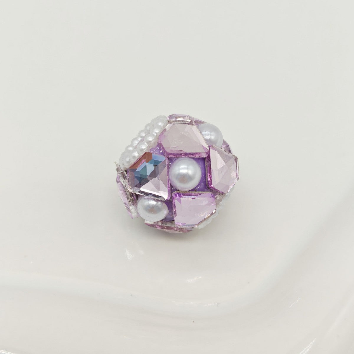 Embellished Bubblegum Beads 16mm Faceted Mini Pearl Paved 4pcs 4