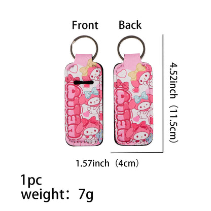 Neoprene Chapstick Holder Keychain Sanri Pattern Kawaii Animal 3pcs 9