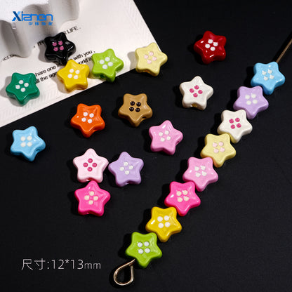 Painted Star Acrylic Beads 13mm Glossy Colorful Button 50pcs 19