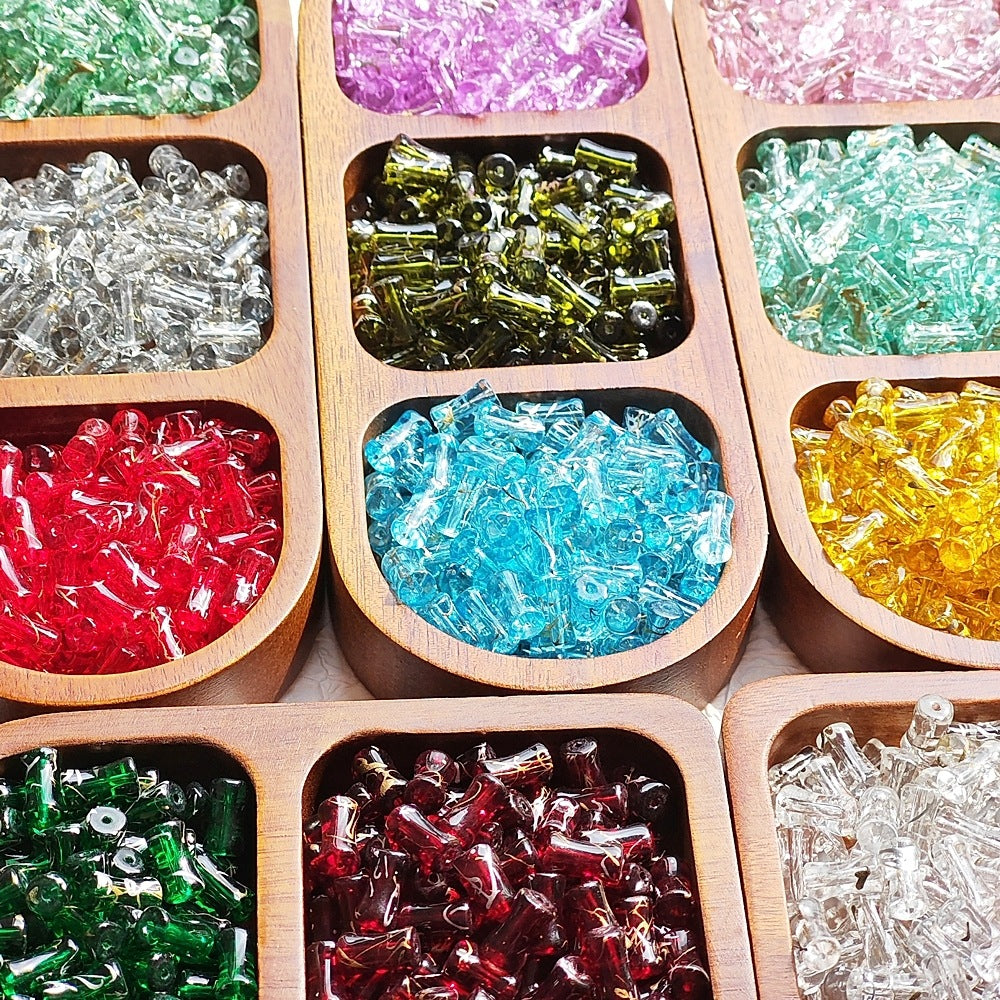 Bamboo Brushed Transparent Glass Beads 6x12mm Mixed Colors 50pcs 6