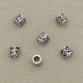 Flower Barrel Metal Beads 6mm Hollow Tibetan Silver Tone 2pcs 3