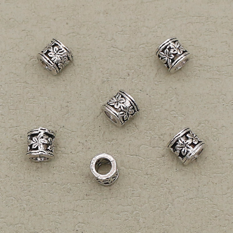 Flower Barrel Metal Beads 6mm Hollow Tibetan Silver Tone 2pcs 3