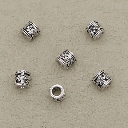 Flower Barrel Metal Beads 6mm Hollow Tibetan Silver Tone 2pcs 3