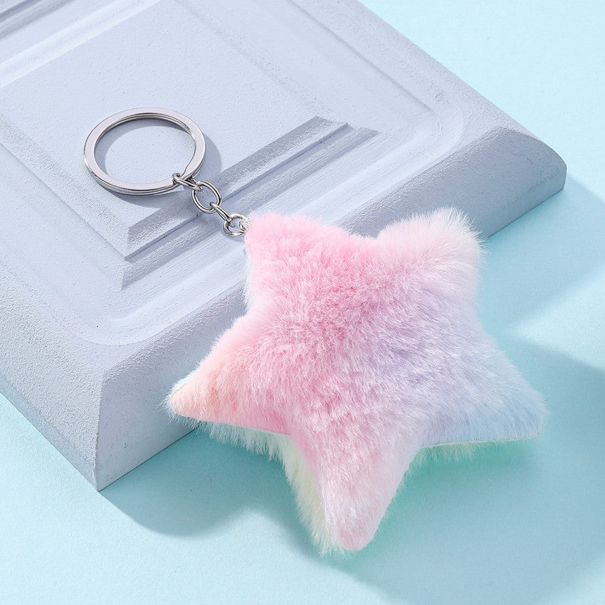 Plush Star Keychain Soft Pastel Cotton Candy Gradient