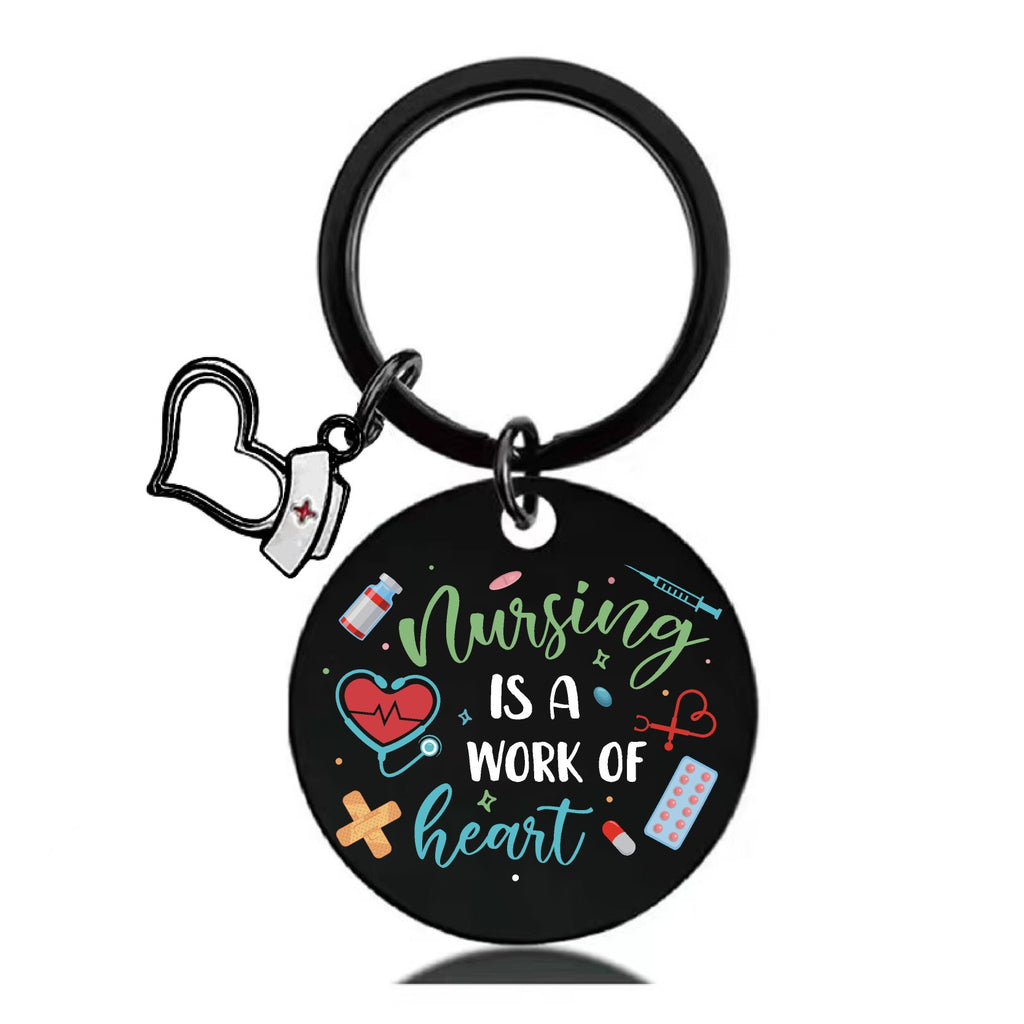 Stainless Steel Nurse Nursing Heart Cap Charm Color Printing Keychain 13