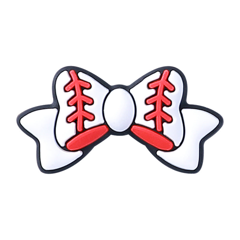 Silicone Focal Beads Baseball Bow Yellow with Baseball Stitching 20pcs 5