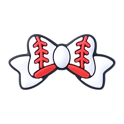 Silicone Focal Beads Baseball Bow Yellow with Baseball Stitching 20pcs 5
