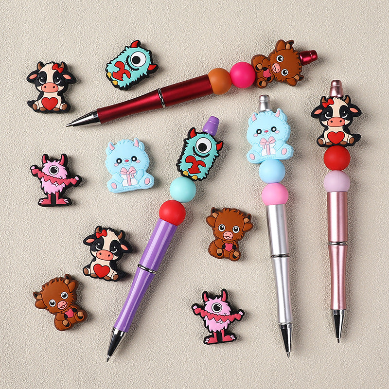 Silicone Focal Beads Valentine'S Day Monster Holding Heart 20pcs 3