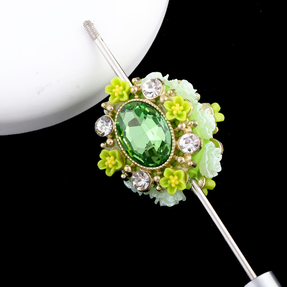 Vintage Flower Wrapped Clay Beads 28mm Oval Rhinestone 2pcs 8
