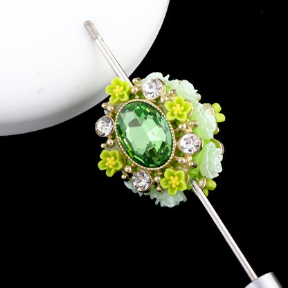 Vintage Flower Wrapped Clay Beads 28mm Oval Rhinestone 2pcs 8